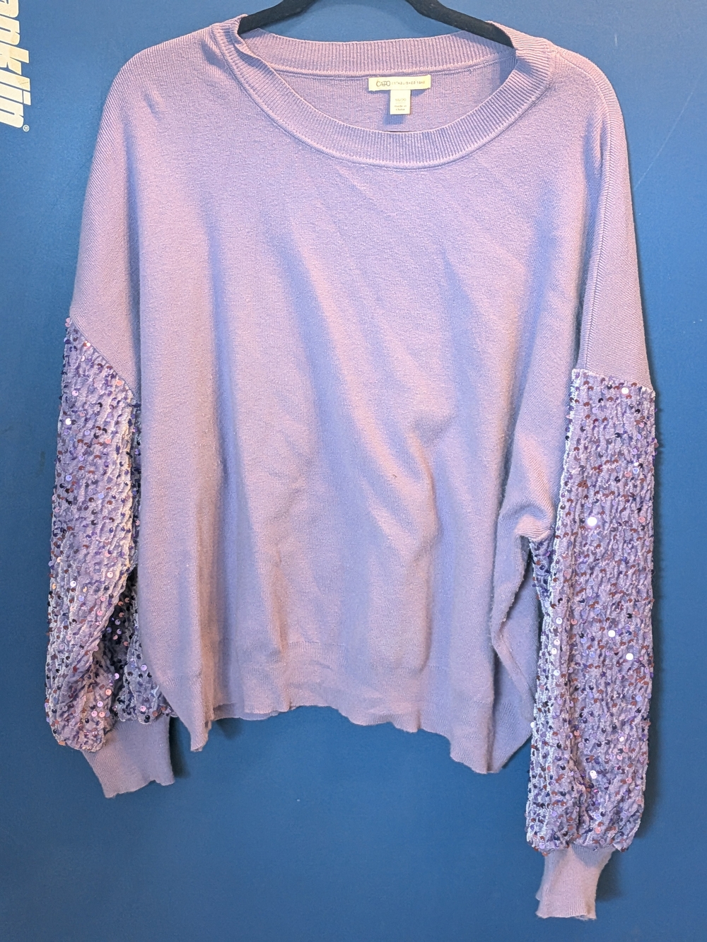 Cato Lavender Sequin-Sleeve Pullover Sweatshirt